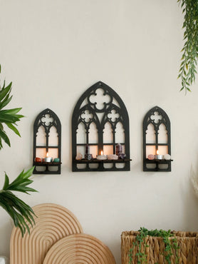 Black Gothic Wooden Shelf Hollow Vintage Fence shape Wall Hanging