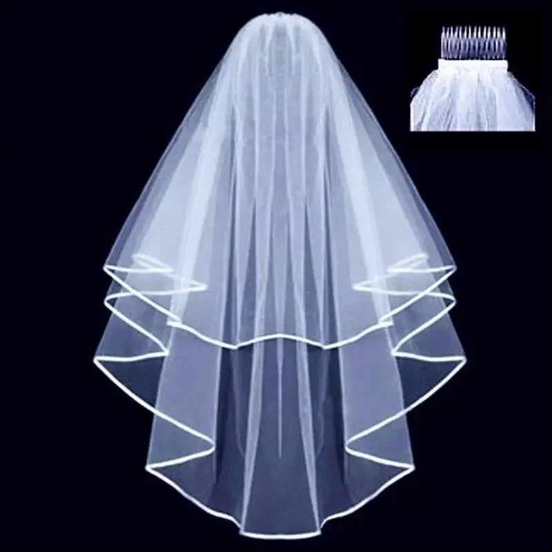 Simple Ribbon Edge Soft Tulle Wedding Veils with Comb Marriage Wedding