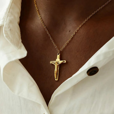 Stainless Steel Jesus Cross Necklace For Women Men Gold Color Caravaca