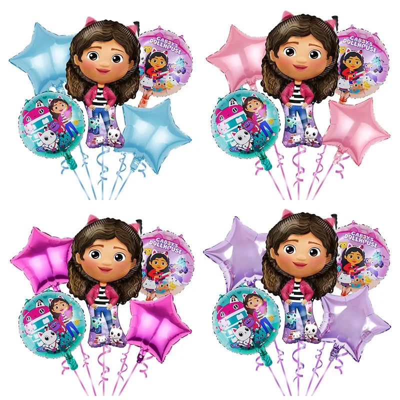 5pcs Children's Birthday Party Decoration Gabby Doll House Theme Gabby