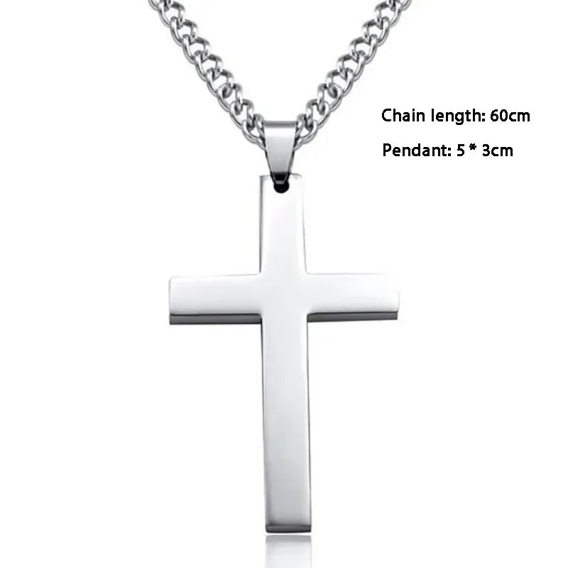 Classic Cross Pendant Necklace For Men Women 24inch Gold Silver Color
