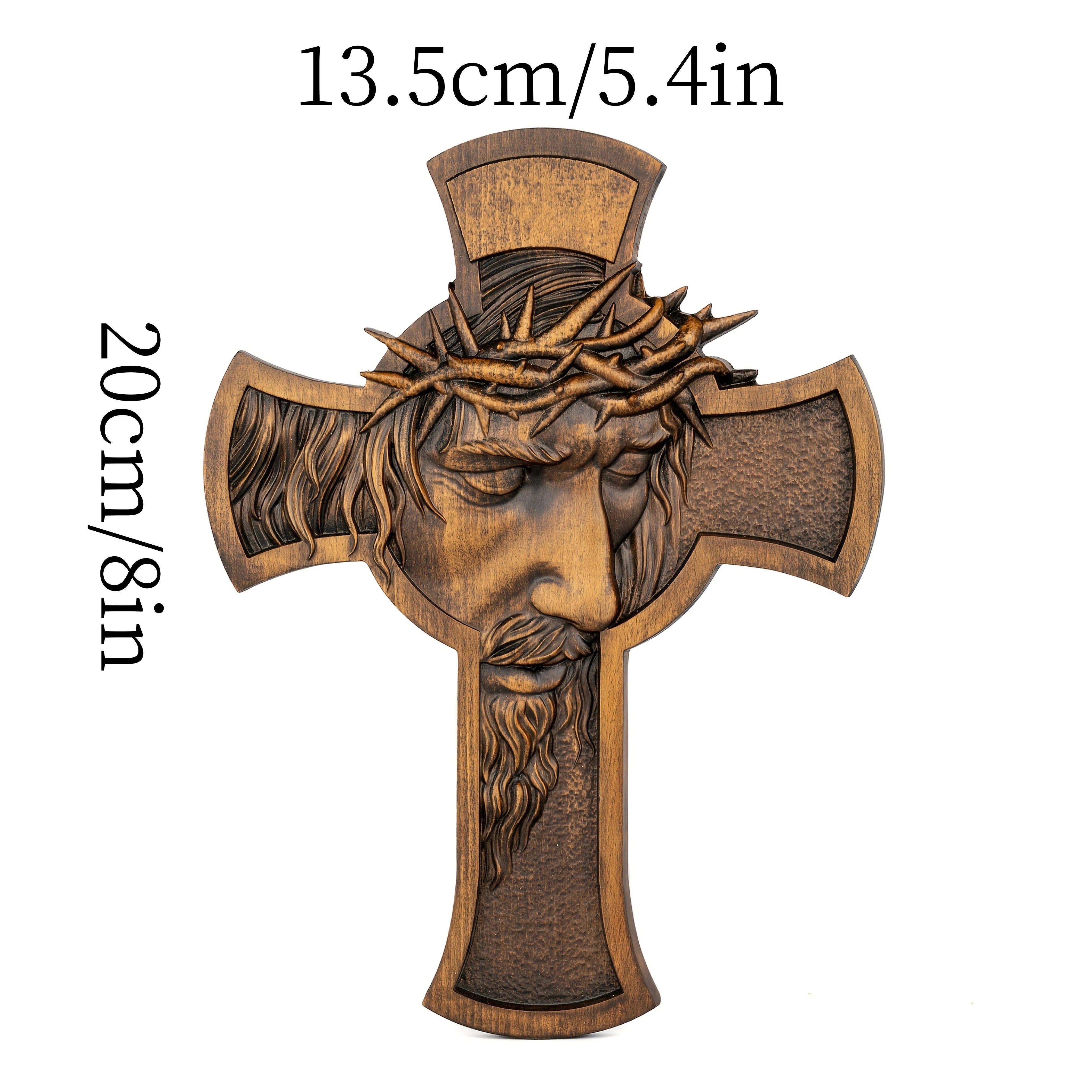 2D Flat Retro Wooden Cross Decoration with Thorn Crown Jesus Christian