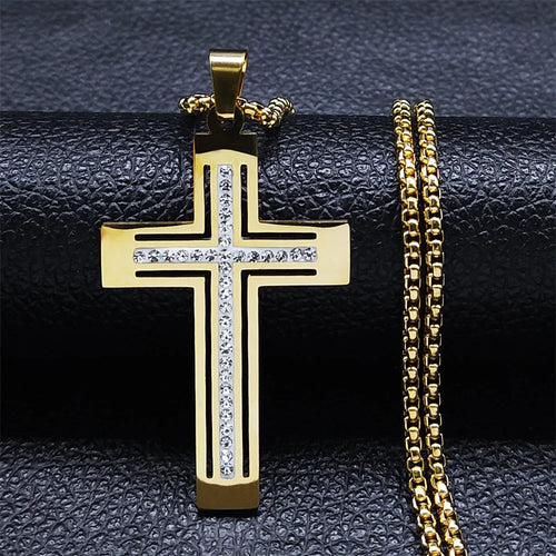 Catholic Crucifix Cross Necklace for Women Men Stainless Steel