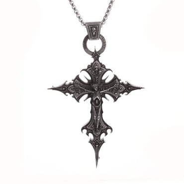 Vintage Gothic Skull Jesus Cross Pendant Necklace Catholic Jewelry for