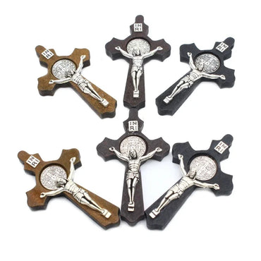 3pcs Religious Wooden Antique Black Brown Cross Rosary Pendant Jesus