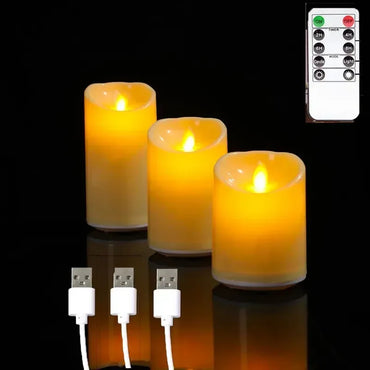 USB charge LED candles remote control decorative moving wick candles