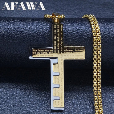 Cross Christian Church Prayer Necklace Men Stainless Steel Gold Color