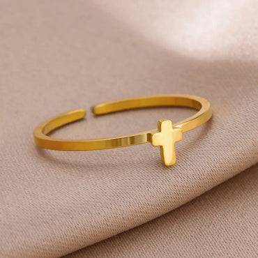 Cross Rings for Women Gold Color Opening Stainless Steel Ring 2024