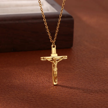 Stainless Steel Jesus Cross Necklace For Women Men Gold Color Caravaca