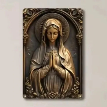 Tinplate Painting，SacredAura's Bronze Virgin Mary Square Sign: