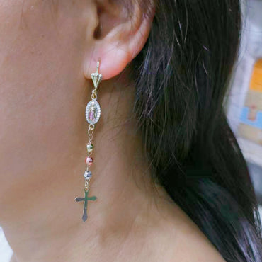 Fashion Handmade Beaded Tricolor Beads Tassel Cross Virgin Mary Our