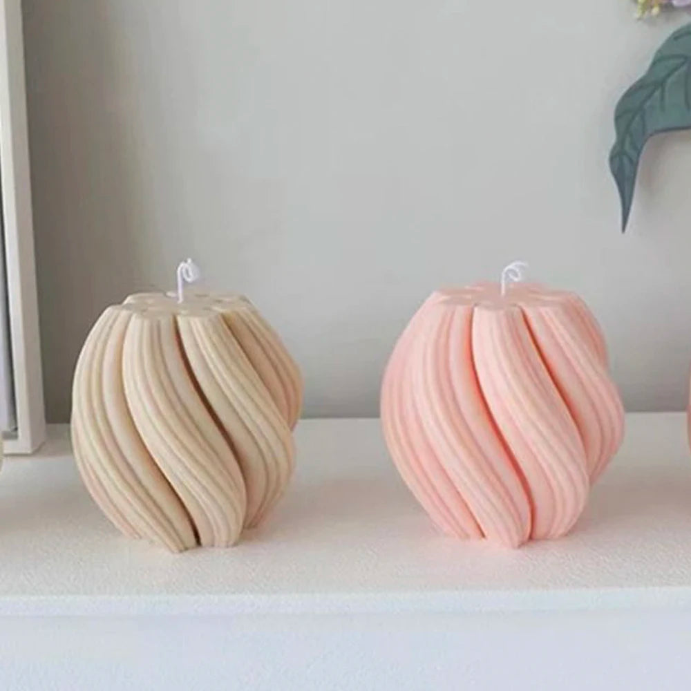 Multi Size Striped Wave Ball Silicone Candle Mould Geometry Line Cone