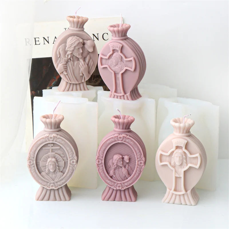 Catholic Statue Pillar Candle Mould DIY Sculpture Portrait Face Mold