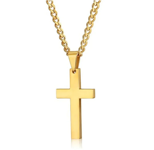 Classic Cross Pendant Necklace For Men Women 24inch Gold Silver Color