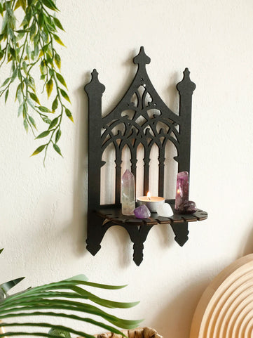 Black Gothic Wooden Shelf Hollow Vintage Fence shape Wall Hanging