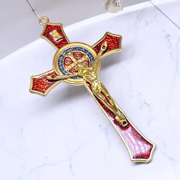 12*7cm Golden Saint Benedict Cross Jesus Christ  Pendant Religion Pray