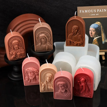 3d Jesus Statue Candle Mold Jesus hold Bible Gypsum Concrete Resin