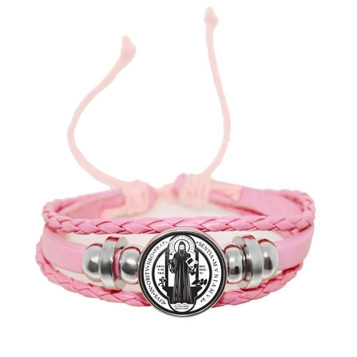 Saint Benedict Medallion Bracelet I LOVE JESUS Glass Art Picture