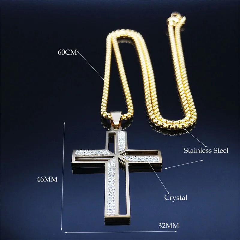 Catholic Crucifix Cross Necklace for Women Men Stainless Steel