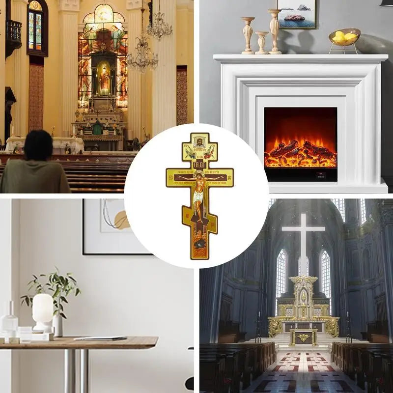 Wall Crucifix Ornament Double-Sided Wooden Byzantine Crucifix Jesus