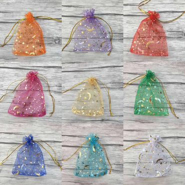 50PCS Moon Stars Drawstring Organza Bags Jewelry Gift Bags Pouches