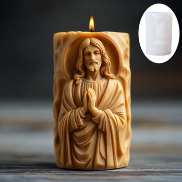 Prayer Jesus Relief Cylinder Candle Silicone Mold Flower Jesus Statue