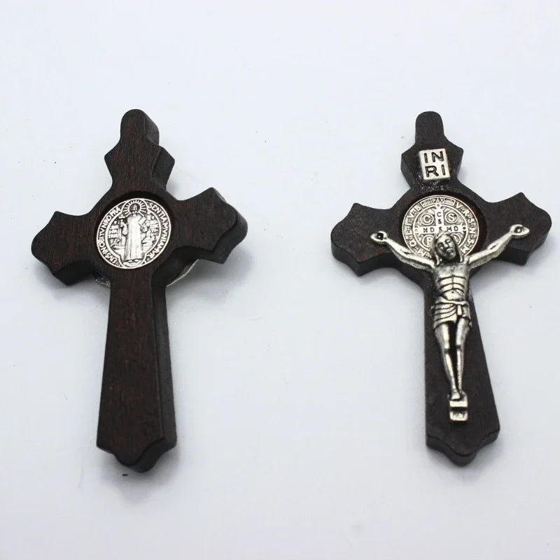 3pcs Religious Wooden Antique Black Brown Cross Rosary Pendant Jesus