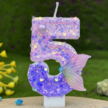 Purple Mermaid Tail Glitter 0-9 Number Candle Birthday Party Candle