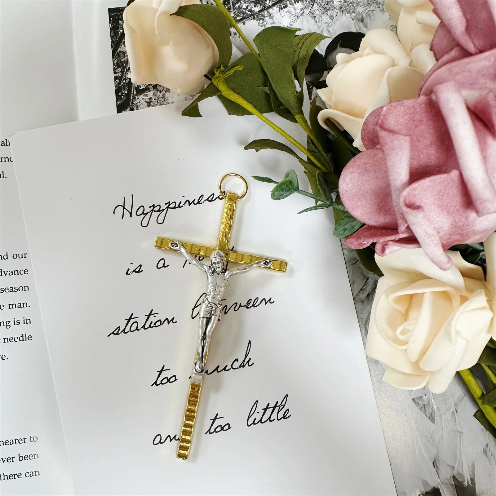 Golden Saint Benedict Benedictine Protection Wall Crucifix Cross with