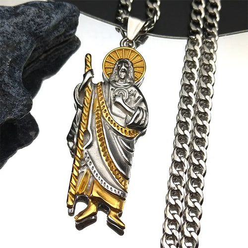 Jesus Cross Crucifix Pendant Necklace for Men Stainless Steel Gold