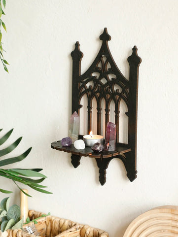 Black Gothic Wooden Shelf Wall Decor Hollow Vintage Fence shape Wall