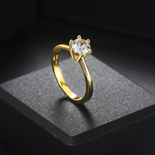 Classic 1 Carat Crystal Wedding Ring For Women Zirconia Gold Color