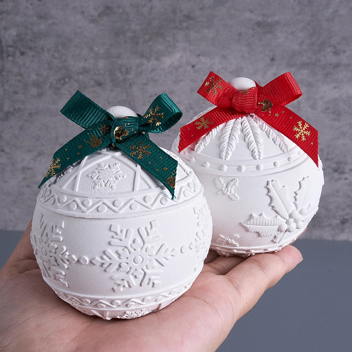 3D Relief Round Ball Candle Jar Silicone Mold DIY with Lid Christmas