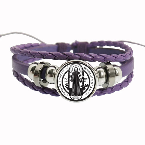 Saint Benedict Medallion Bracelet I LOVE JESUS Glass Art Picture