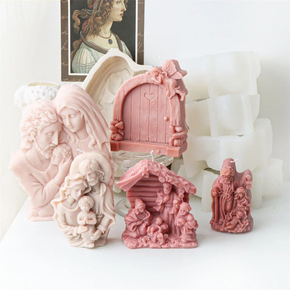 Virgin Mary Jesus Silicone Mold Candle Making Mother Baby Religious