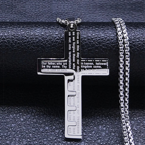 Cross Christian Church Prayer Necklace Men Stainless Steel Gold Color