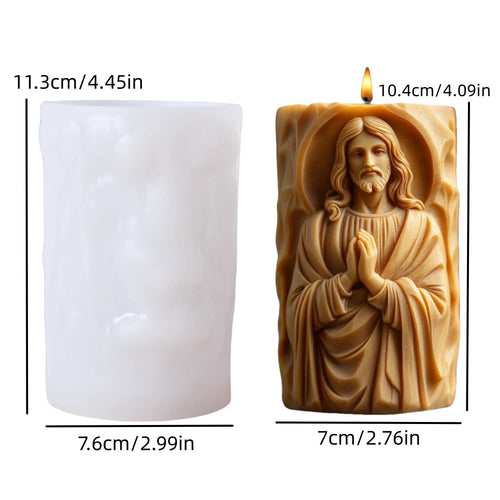 Prayer Jesus Relief Cylinder Candle Silicone Mold Flower Jesus Statue
