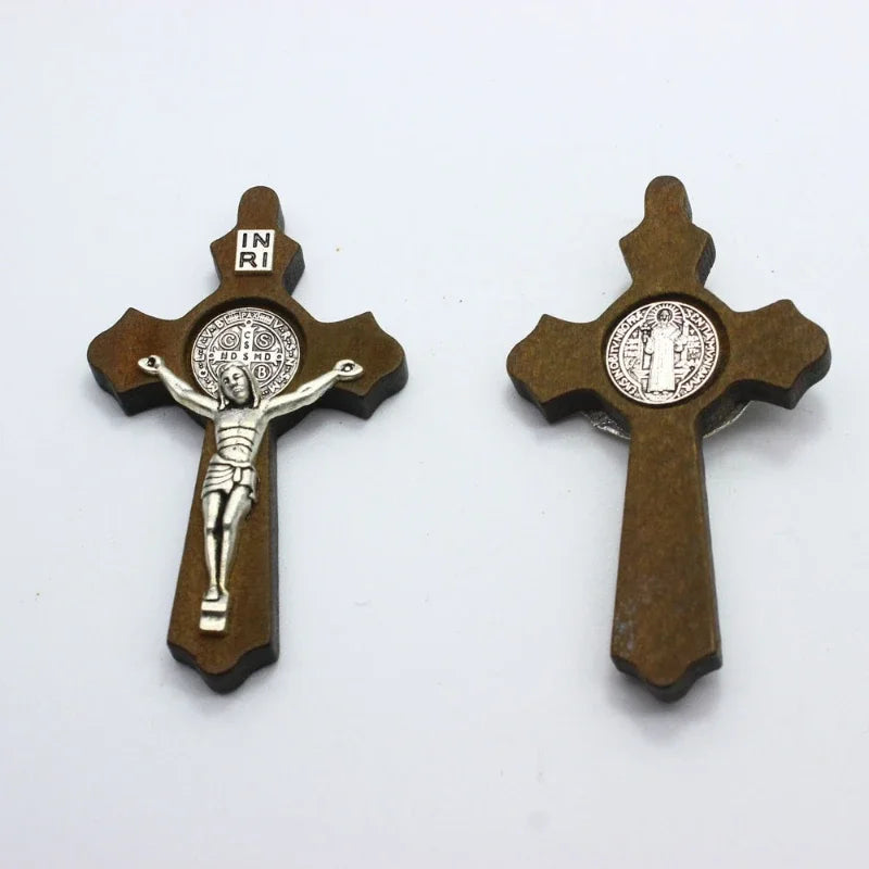 3pcs Religious Wooden Antique Black Brown Cross Rosary Pendant Jesus