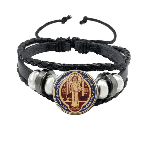 Saint Benedict Medallion Bracelet I LOVE JESUS Glass Art Picture