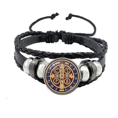 Saint Benedict Medallion Bracelet I LOVE JESUS Glass Art Picture