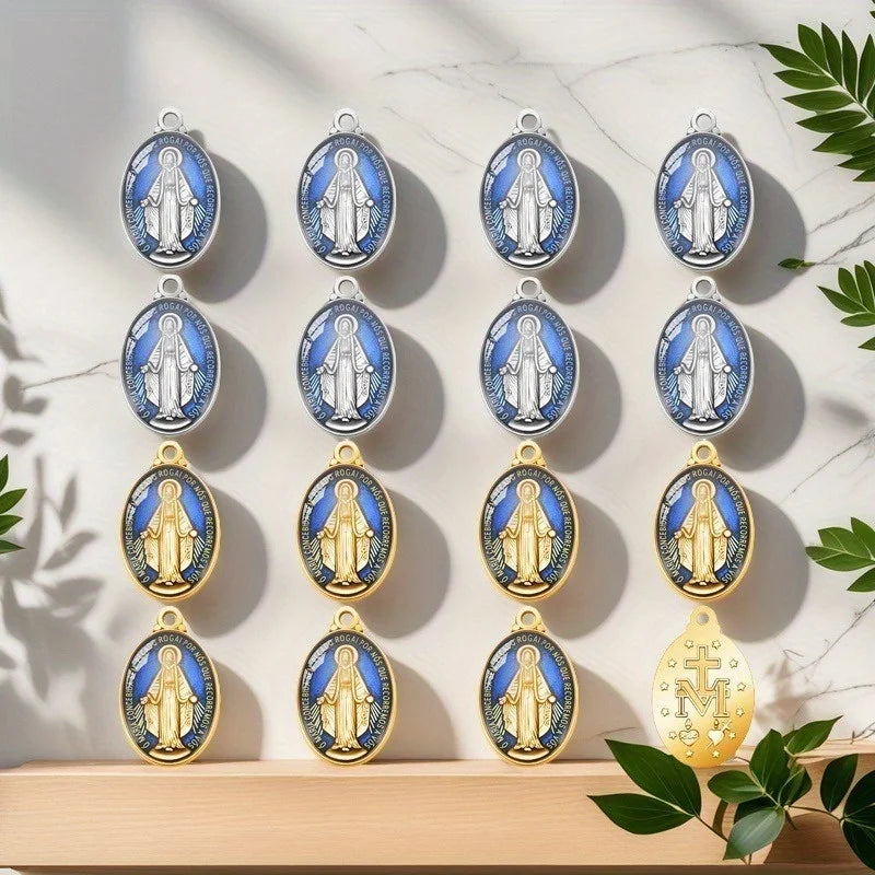 10 Pieces New Catholic Vintage Virgin Mary Medal Necklace Earrings