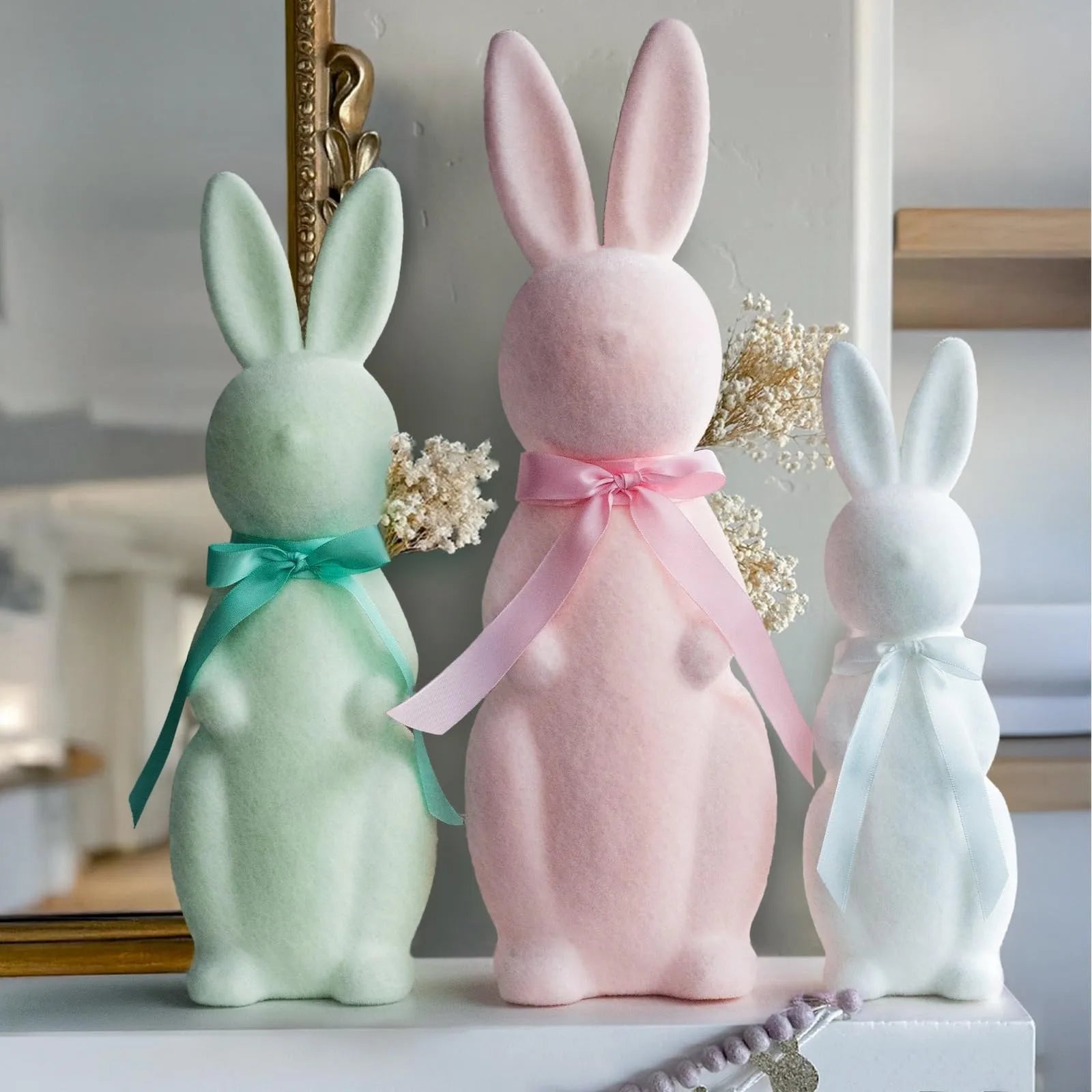 Three Designs Flocked Rabbit Silicone Candle Molds Bowknot Bunny