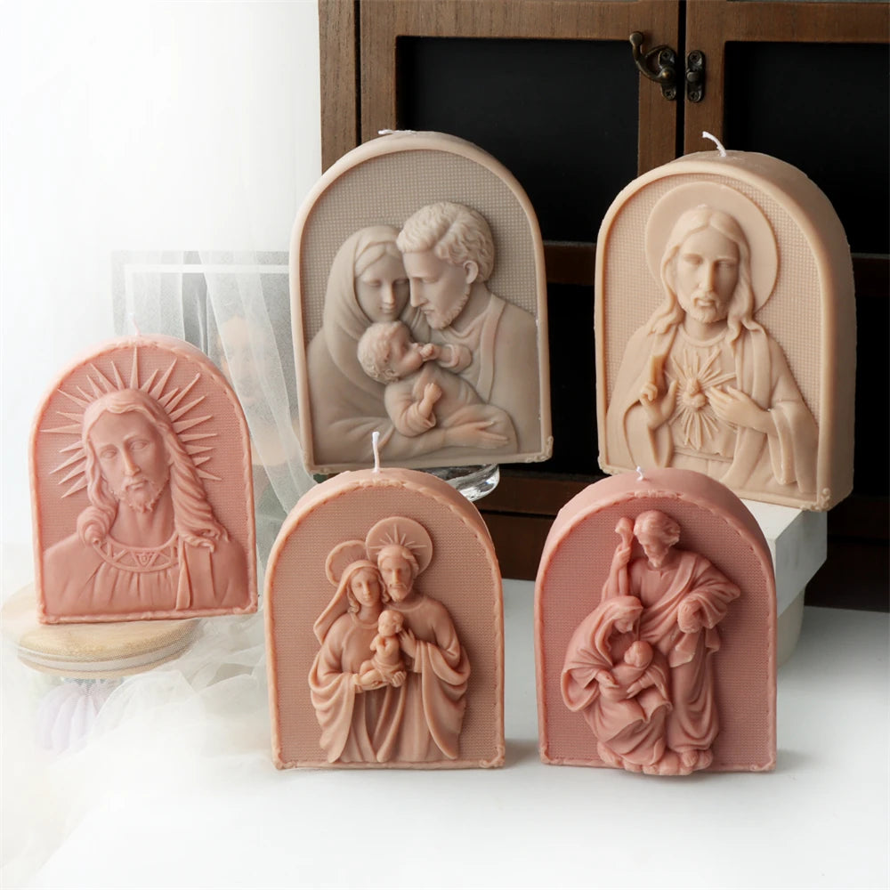 Large Jesus Statue Candle Mold Catholic Apostle Portrait Gypsum
