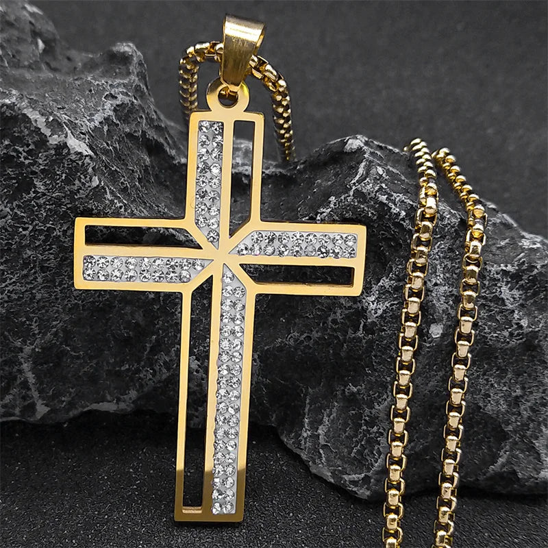 Catholic Crucifix Cross Necklace for Women Men Stainless Steel
