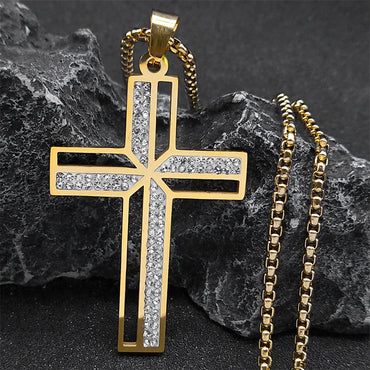 Catholic Crucifix Cross Necklace for Women Men Stainless Steel
