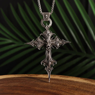 Vintage Gothic Skull Jesus Cross Pendant Necklace Catholic Jewelry for