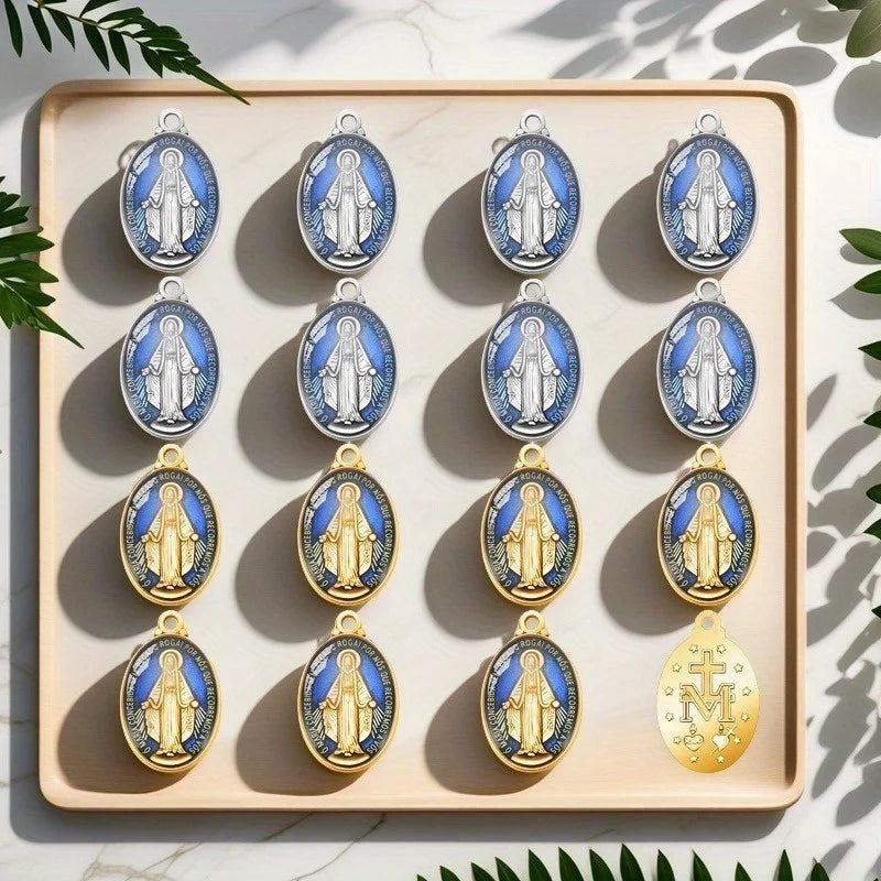 10 Pieces New Catholic Vintage Virgin Mary Medal Necklace Earrings
