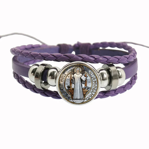Saint Benedict Medallion Bracelet I LOVE JESUS Glass Art Picture