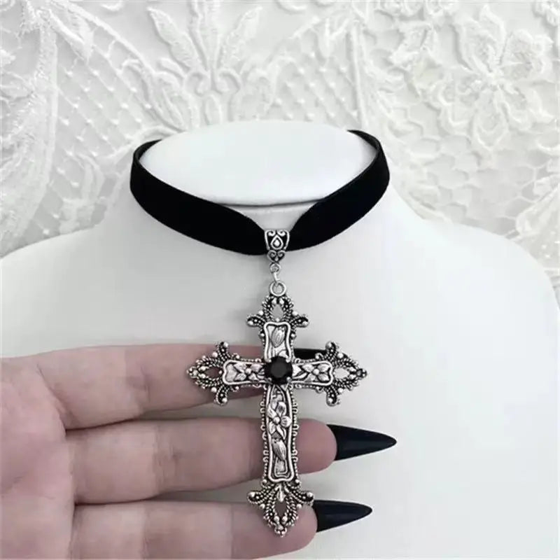 Punk Dazzle Goth detail Crucifix Black Zircon Jewelry Earrings Silver