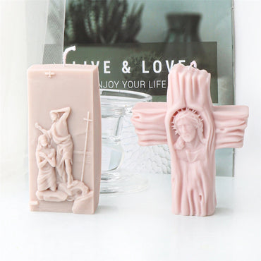 3D Cross Jesus Statue Silicone Candle Mold Catholic Apostle Portrait